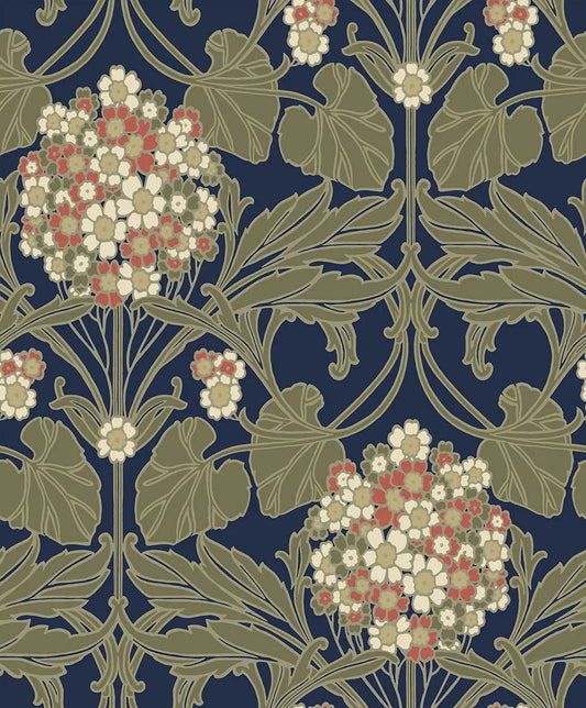 Hydrangea Floral Wallpaper - Dark Blue & Terracotta - NextWall - NW60402 - Morris Wallpaper