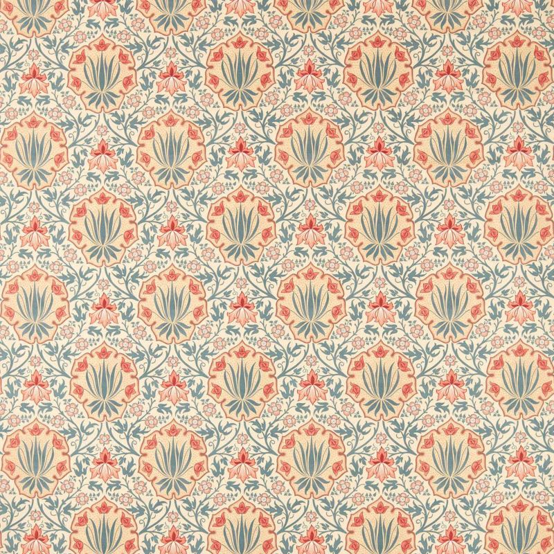 Iris & Rose Fabric - Indigo/Crimson - Morris & Co - 227374 - Morris Wallpaper