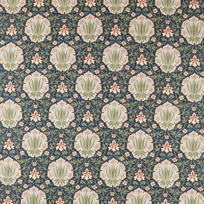 Iris & Rose Fabric - Indigo/Thyme - Morris & Co - 227375 - Morris Wallpaper