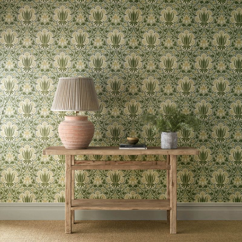 Iris & Rose Wallpaper - Bayleaf/Weld - Morris & Co - 217567 - Morris Wallpaper