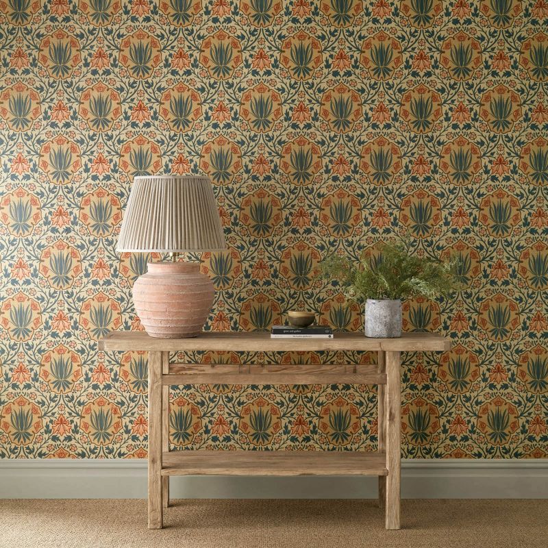 Iris & Rose Wallpaper - Indigo/Crimson - Morris & Co - 217566 - Morris Wallpaper