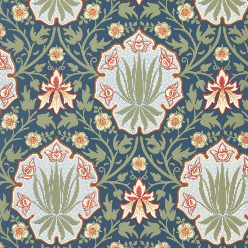 Iris & Rose Wallpaper - Indigo/Thyme - Morris & Co - 217568 - Morris Wallpaper