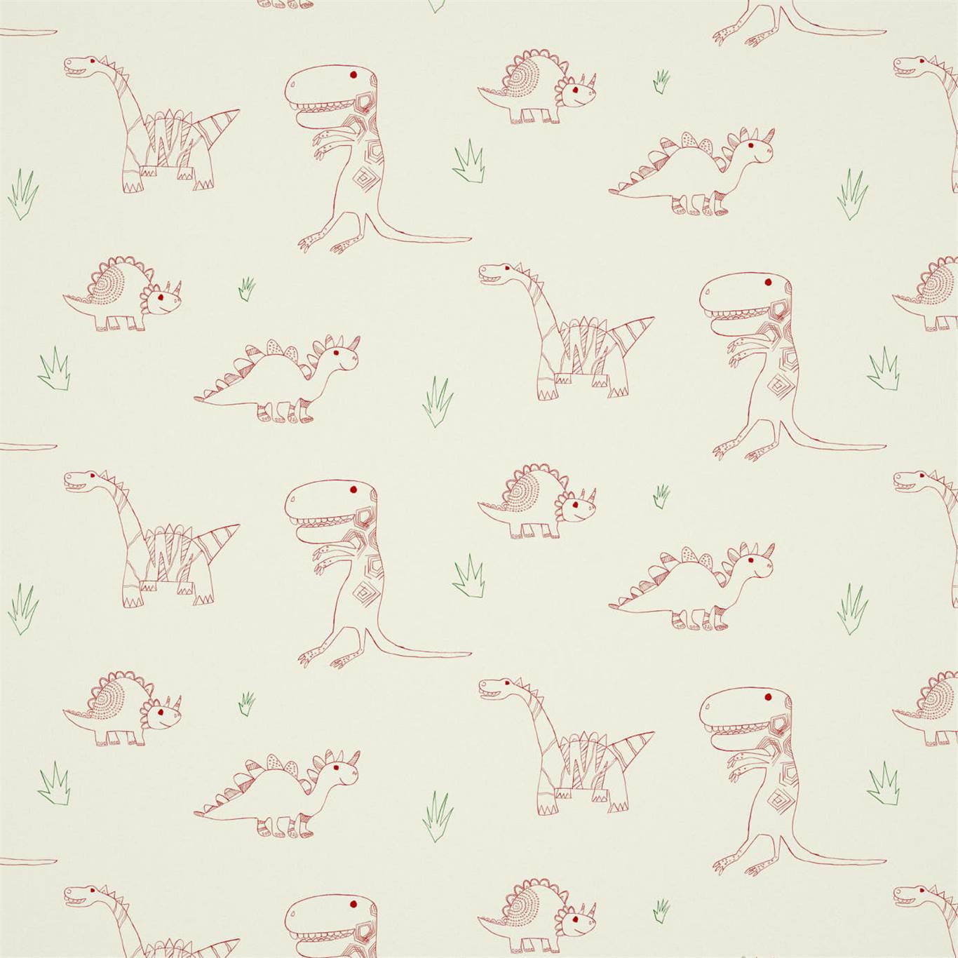 Jolly Jurassic Wallpaper - Strawberry Emerald & Neutral - HLTF112654 - Harlequin - Premier Wallcovering