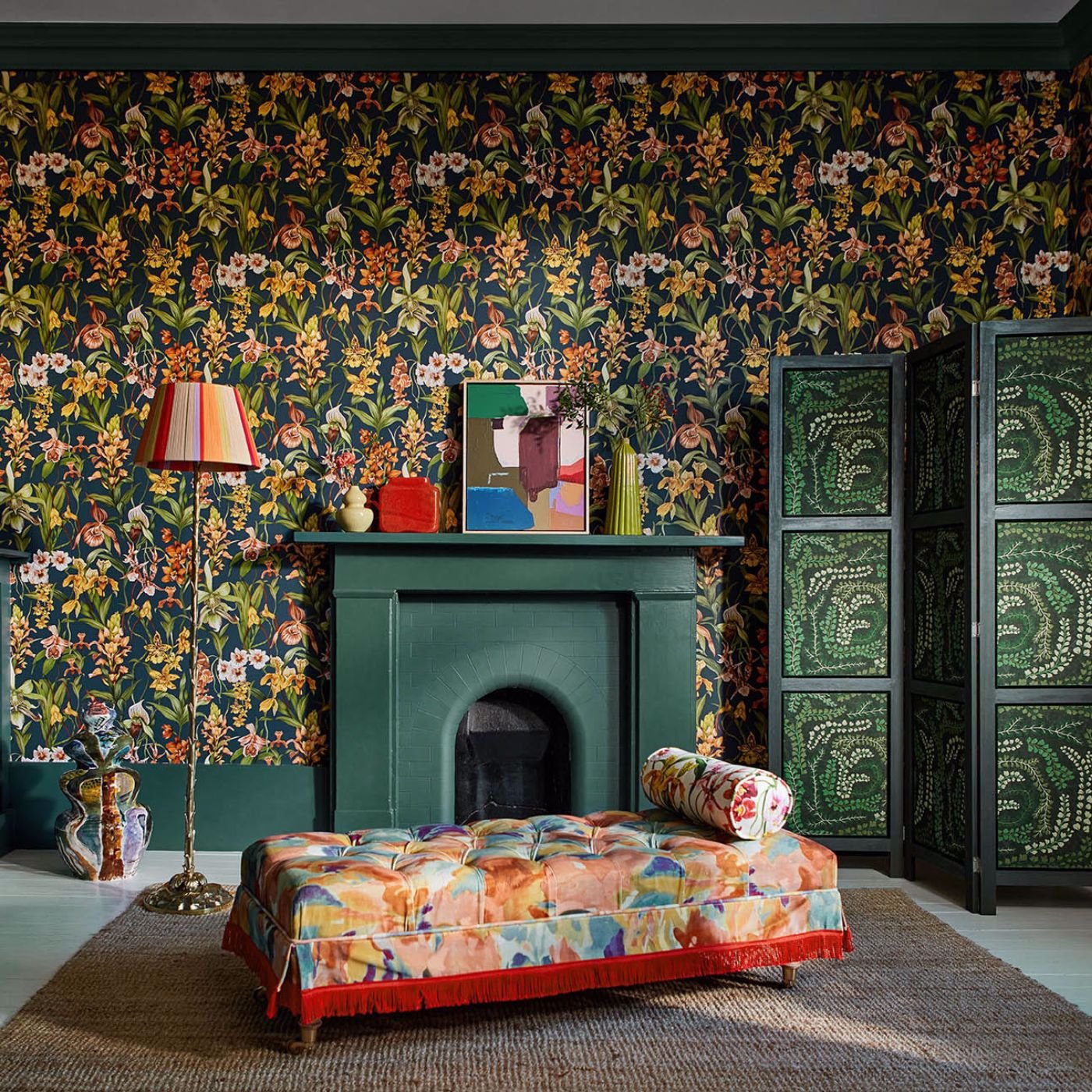 Kalina Wallpaper - Midnight/Baked Terracotta/Nectar - HC4W113010 - Harlequin - Morris Wallpaper