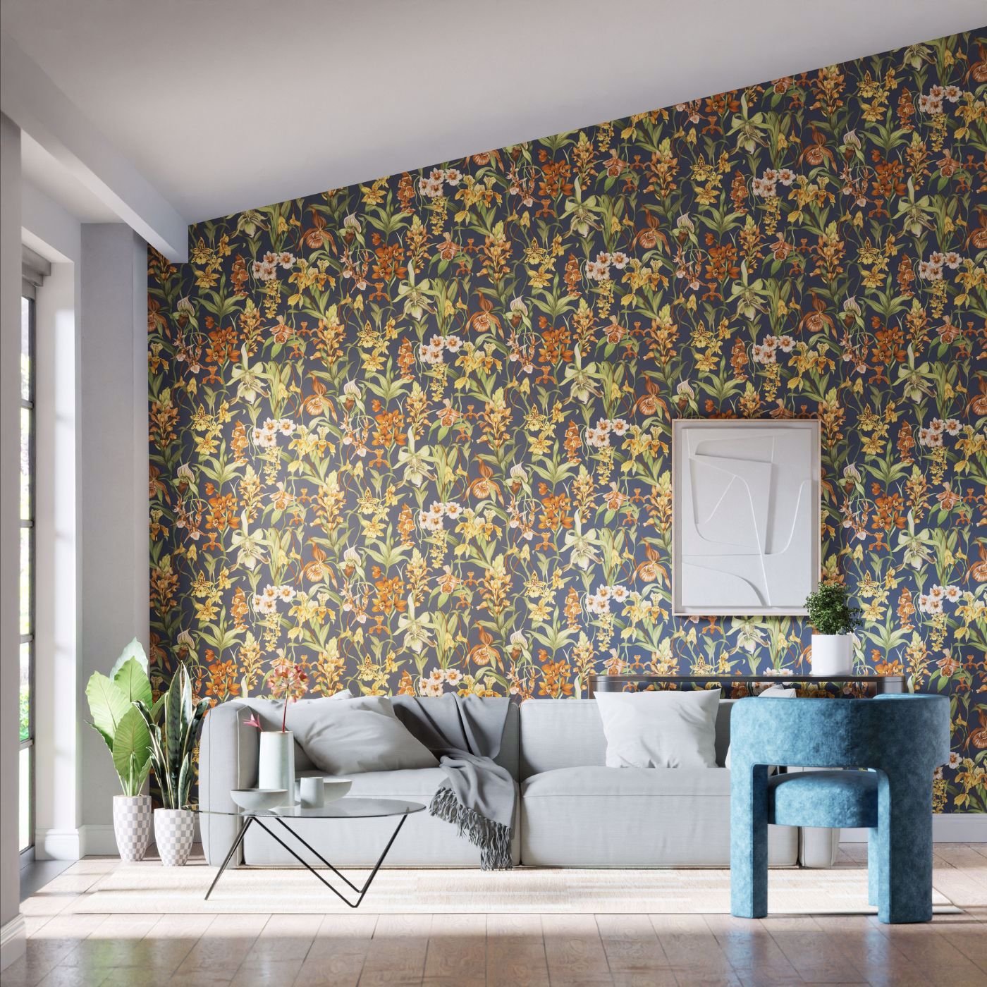 Kalina Wallpaper - Midnight/Baked Terracotta/Nectar - HC4W113010 - Harlequin - Morris Wallpaper