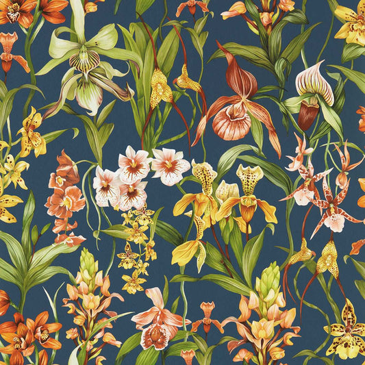 Kalina Wallpaper - Midnight/Baked Terracotta/Nectar - HC4W113010 - Harlequin - Morris Wallpaper