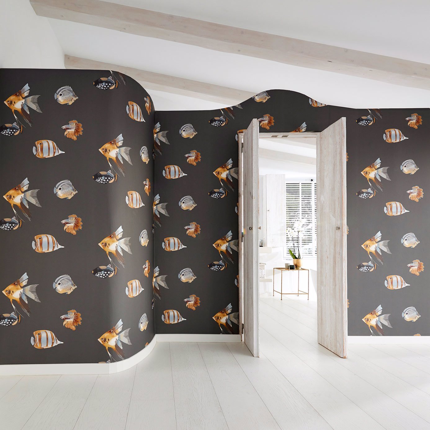 Kamanu Wallpaper - Graphite/Mustard - Harlequin - HANZ111646 - Morris Wallpaper
