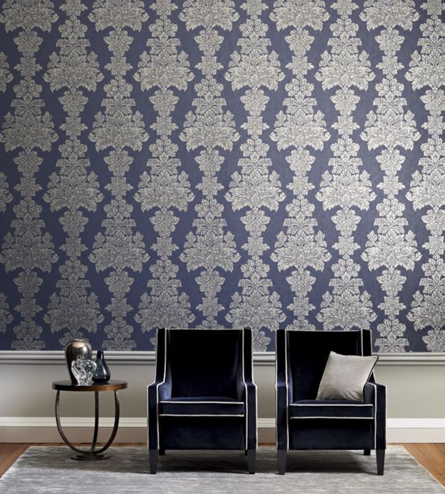 Katarina Wallpaper - Ink, Aqua, Pale Gold, Taupe - Zoffany – Morris ...