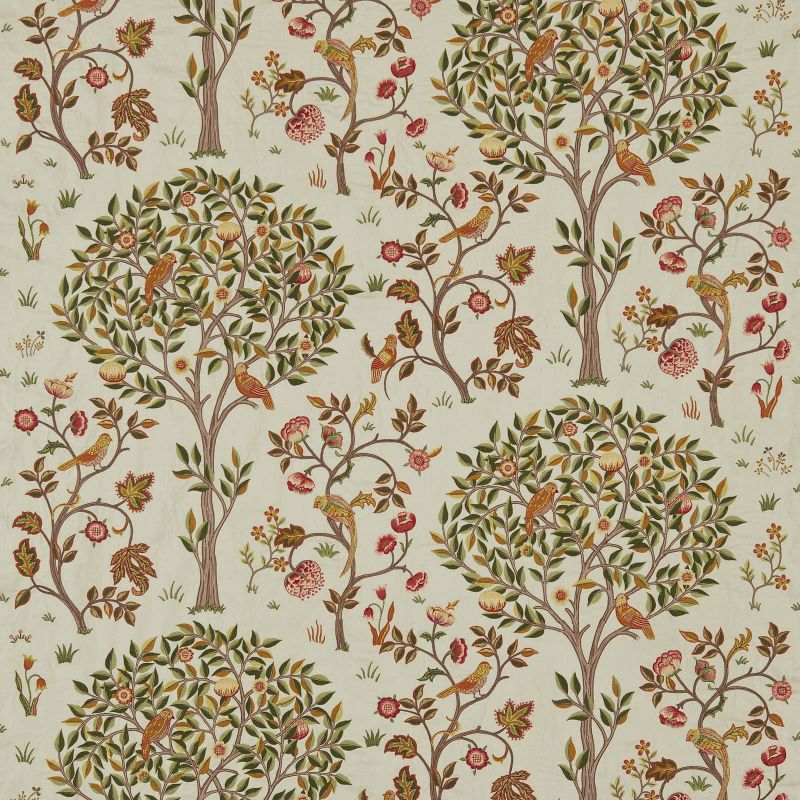 Kelmscott Tree Embroidery Fabric - Russet/Artichoke - Morris & Co - 230342 - Premier Wallcovering