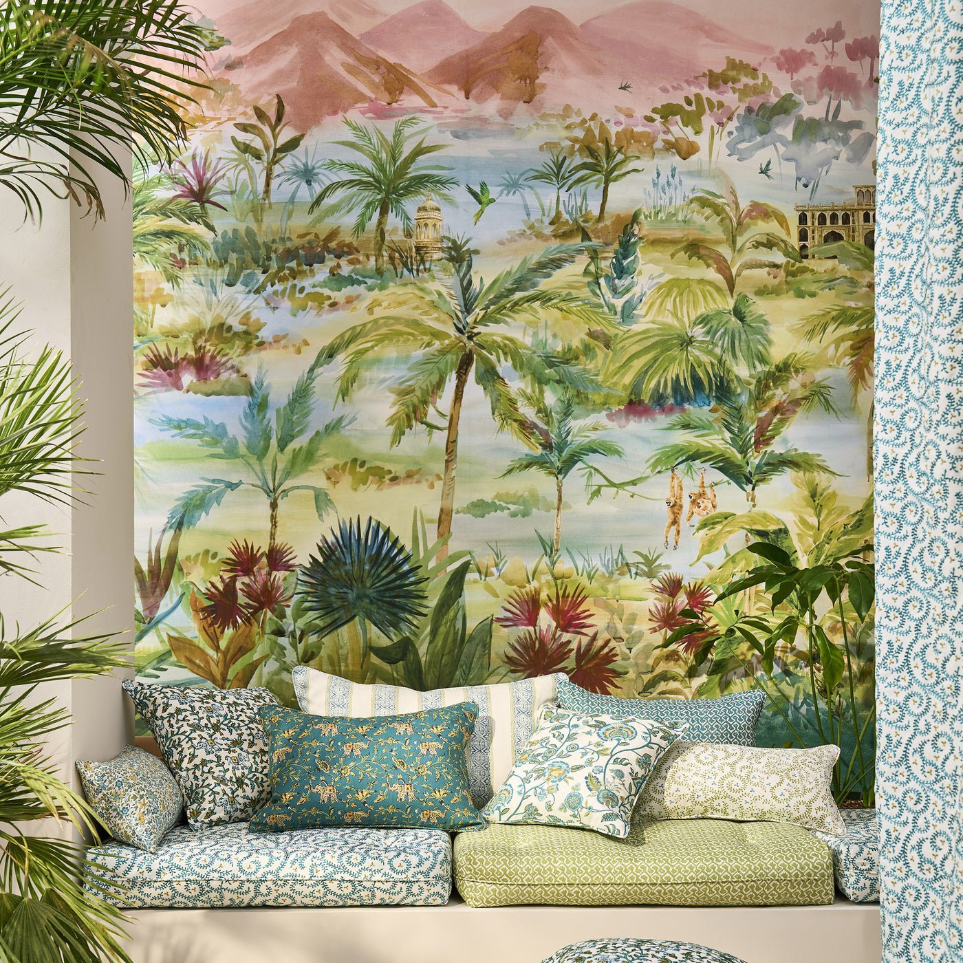 Kerala Mural Wallpaper - Teal - Clarke & Clarke - W0239/01 - Morris Wallpaper