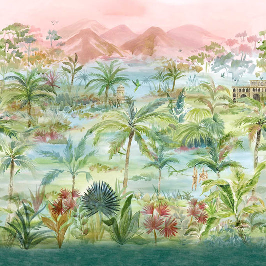Kerala Mural Wallpaper - Teal - Clarke & Clarke - W0239/01 - Morris Wallpaper