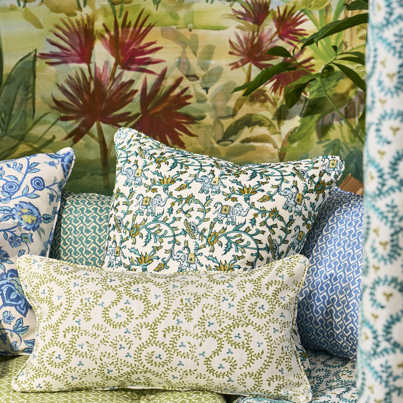Kerala Mural Wallpaper - Teal - Clarke & Clarke - W0239/01 - Morris Wallpaper