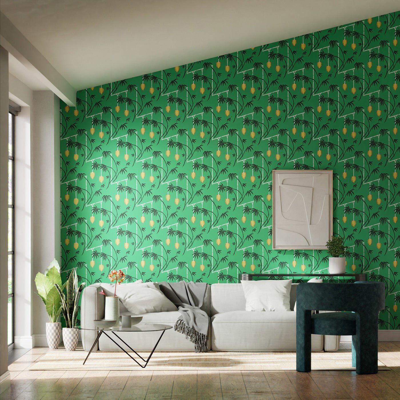 Kimiko Wallpaper - Bottle Green/Chartreuse - Harlequin - HQN3112938 - Morris Wallpaper