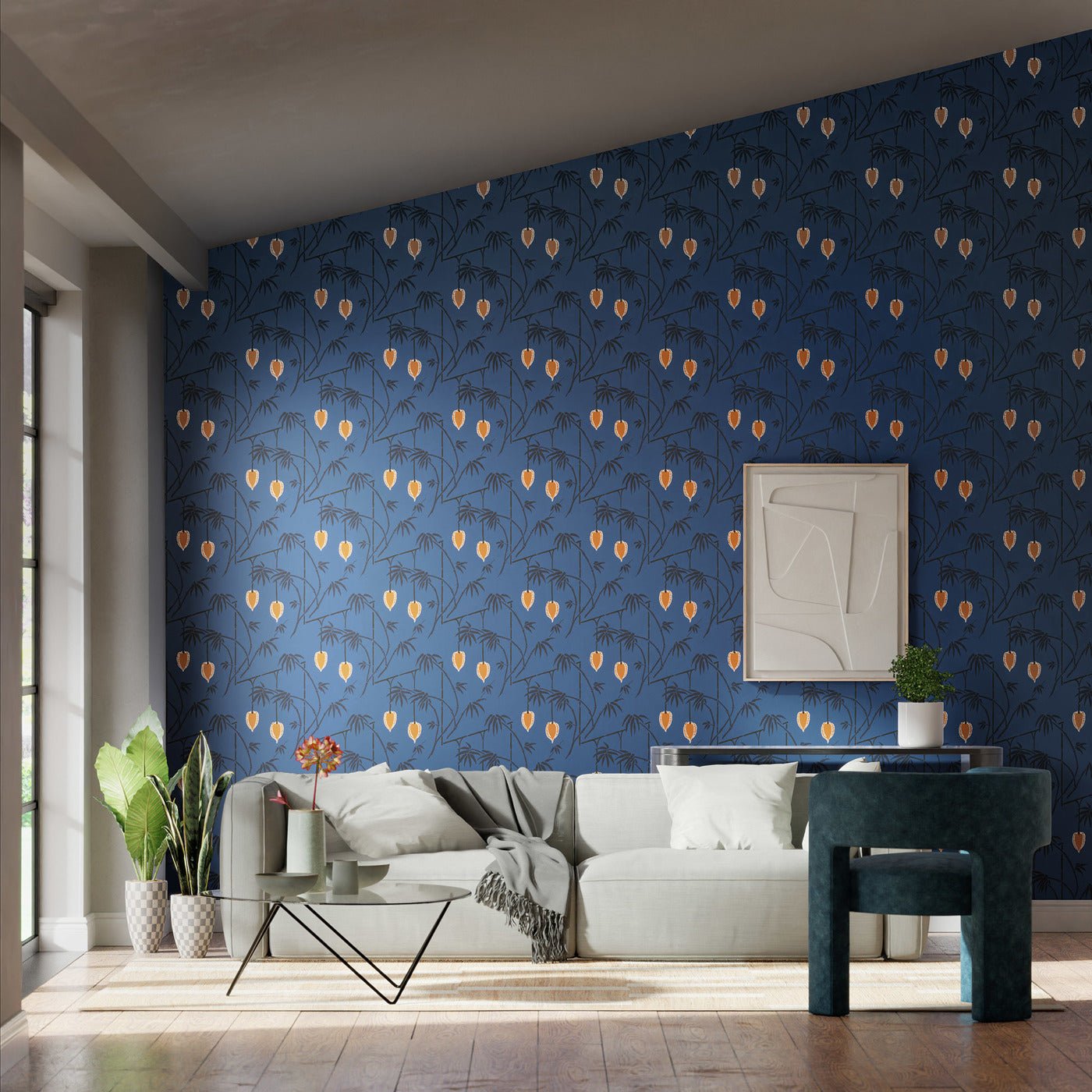 Kimiko Wallpaper - Majorelle/Clementine - HQN3112941 - Harlequin - Morris Wallpaper