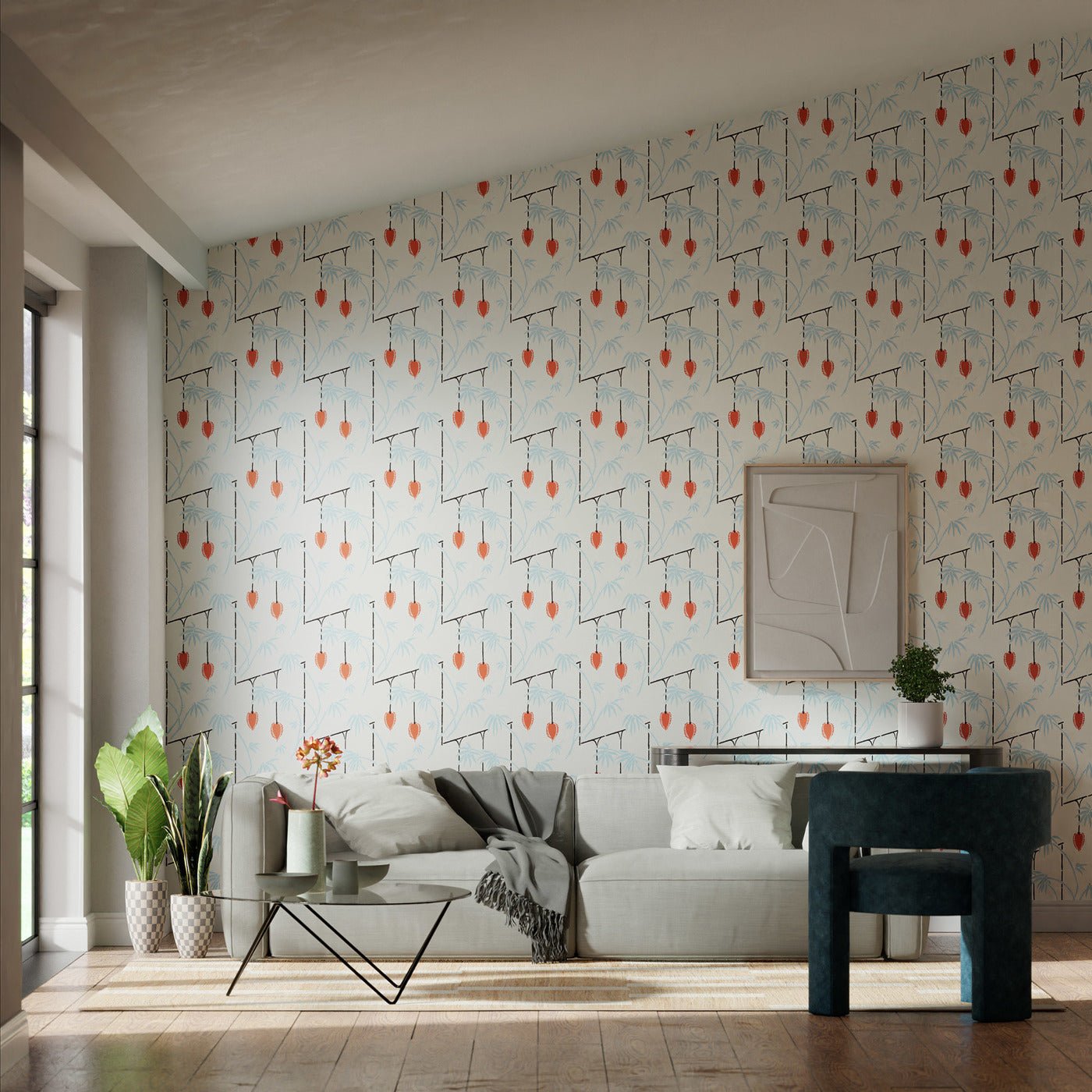 Kimiko Wallpaper - Soft Focus/Harissa - HQN3112939 - Harlequin - Morris Wallpaper