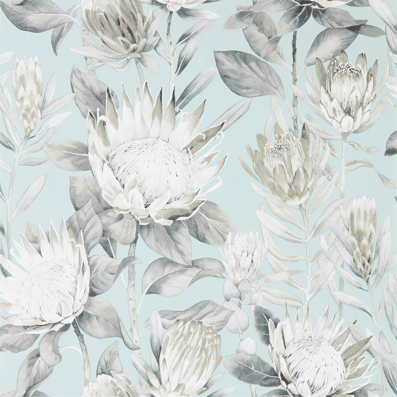 King Protea Wallpaper - Aqua/Linen - Sanderson - DGLW216645