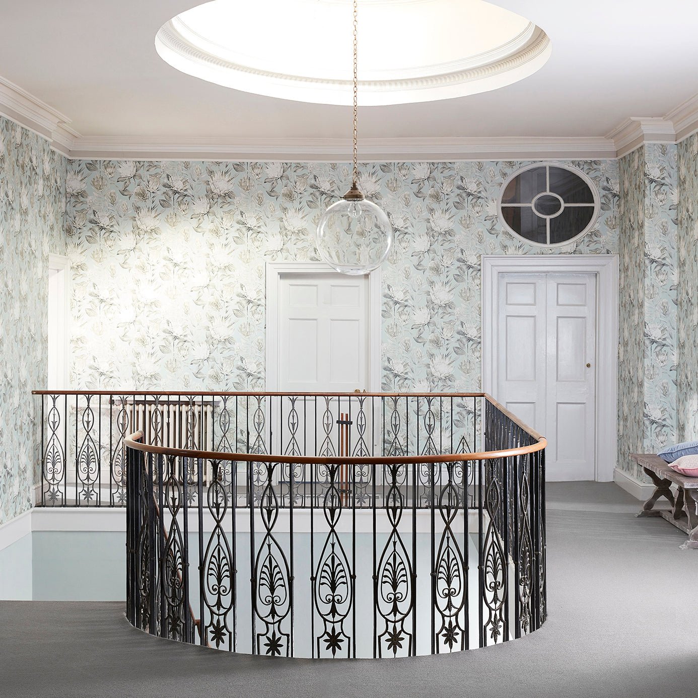 King Protea Wallpaper - Aqua/Linen - Sanderson - DGLW216645 - Morris Wallpaper