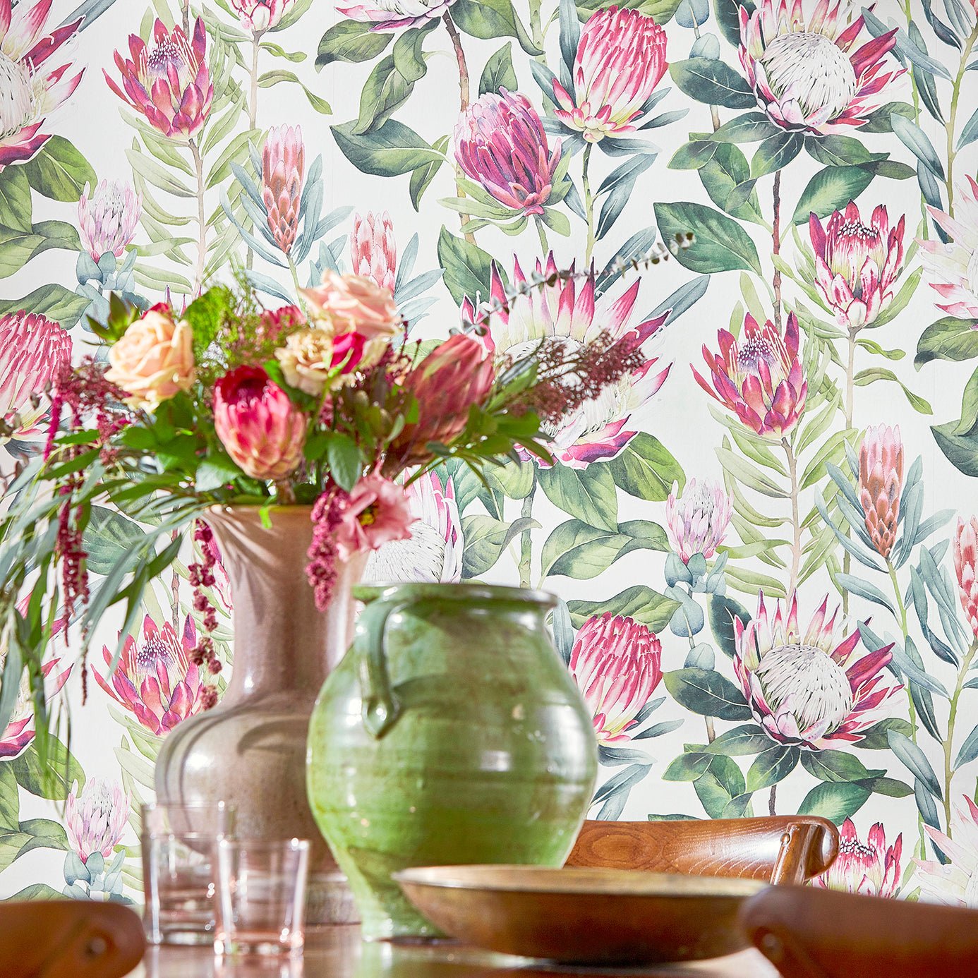 King Protea Wallpaper - Linen/Mica - Sanderson - DGLW216647 - Morris Wallpaper