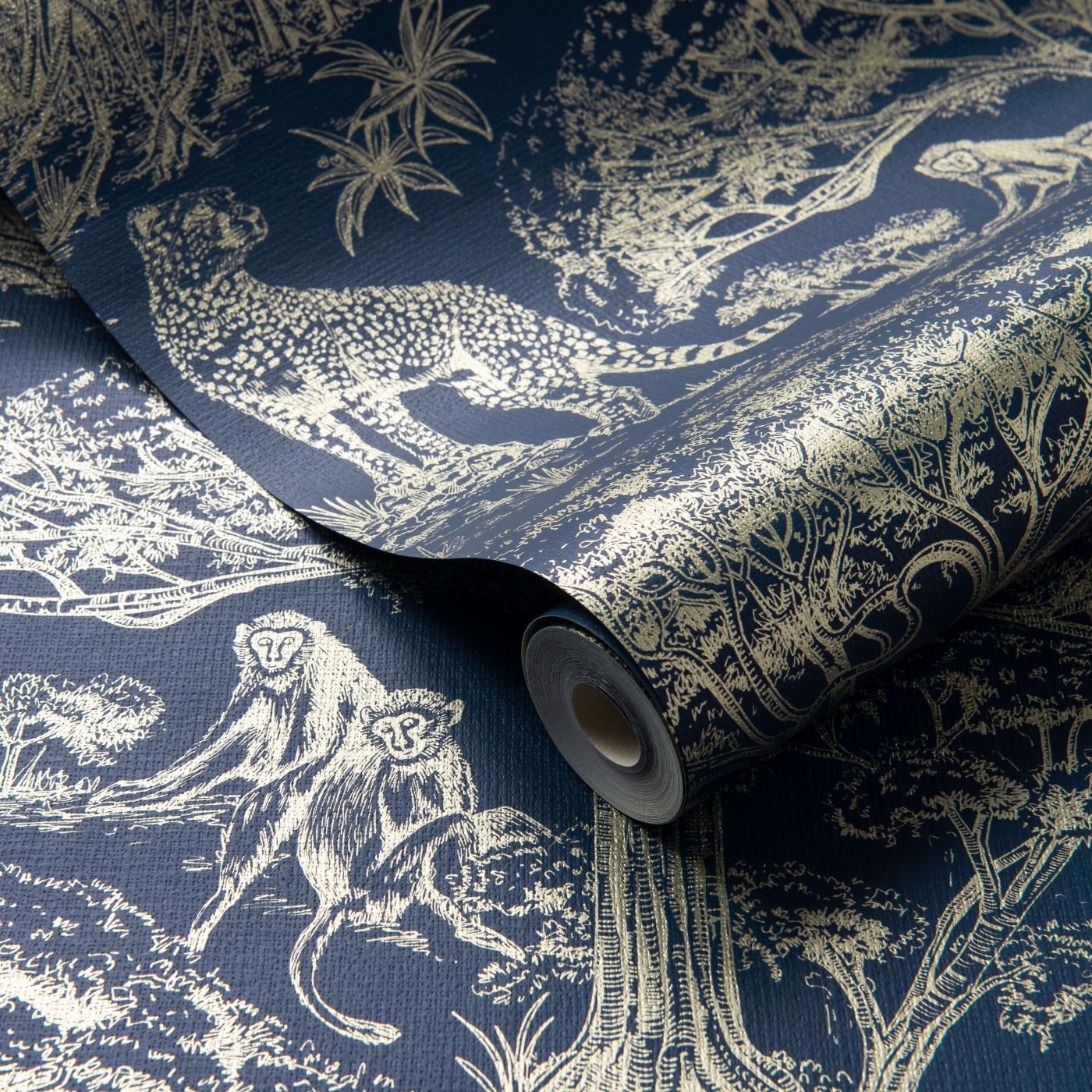 Kisumu Wallpaper - Midnight/Luxe - Clarke & Clarke - W0185/02 - Morris Wallpaper