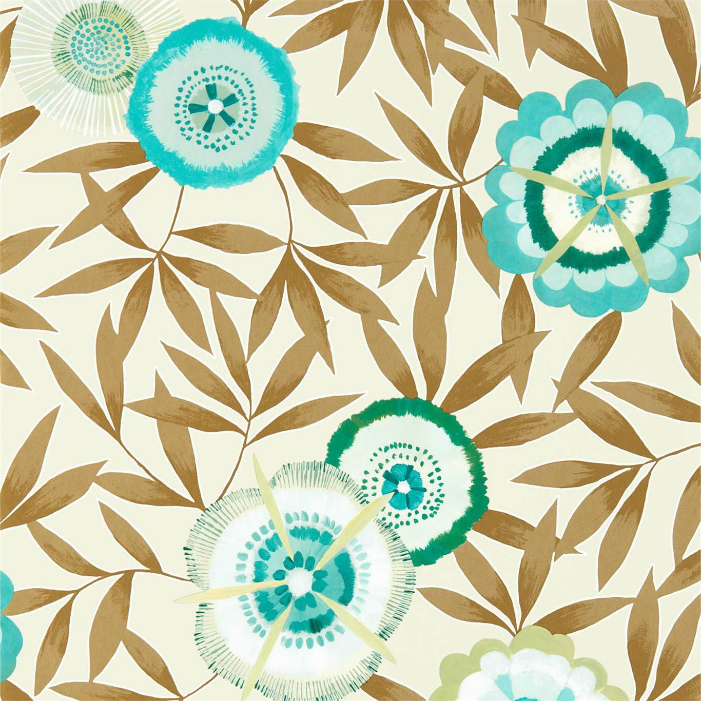 Komovi Wallpaper - Lagoon/Gold - Harlequin - HSAW112159 - Morris Wallpaper