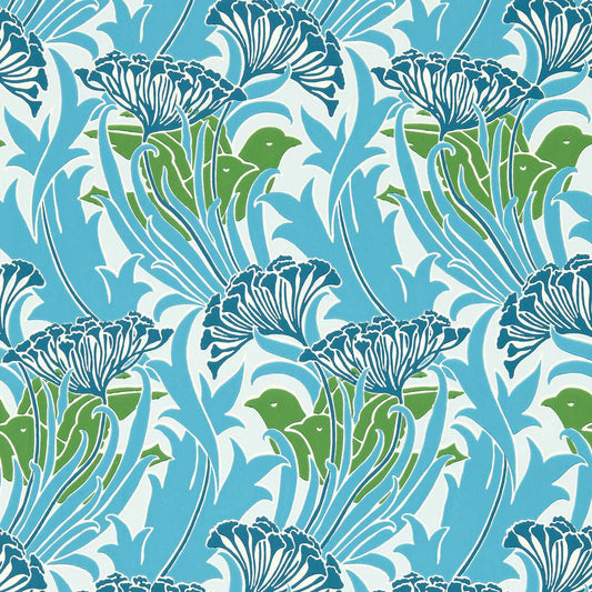 Laceflower Wallpaper - Garden Green/Lagoon - 217355 - Morris & Co