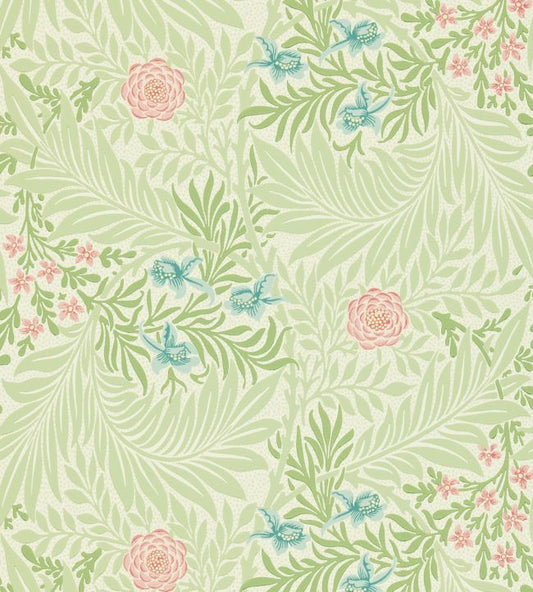 Larkspur Wallpaper - Green/Coral - DARW212558 - Morris & Co - Morris Wallpaper