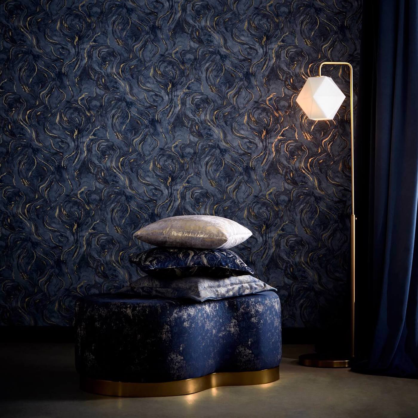 Lavico Wallpaper - Midnight - Clarke & Clarke - W0168/03 - Morris Wallpaper