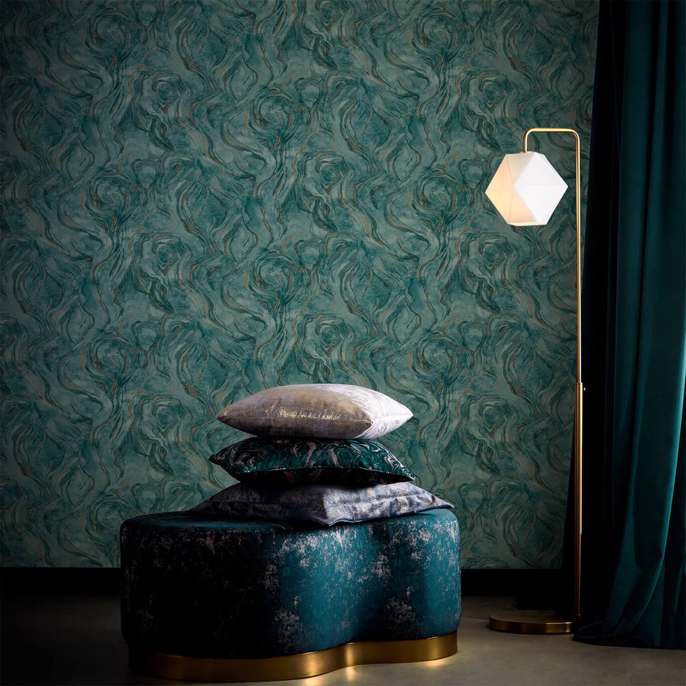 Lavico Wallpaper - Teal - Clarke & Clarke - W0168/04 - Morris Wallpaper