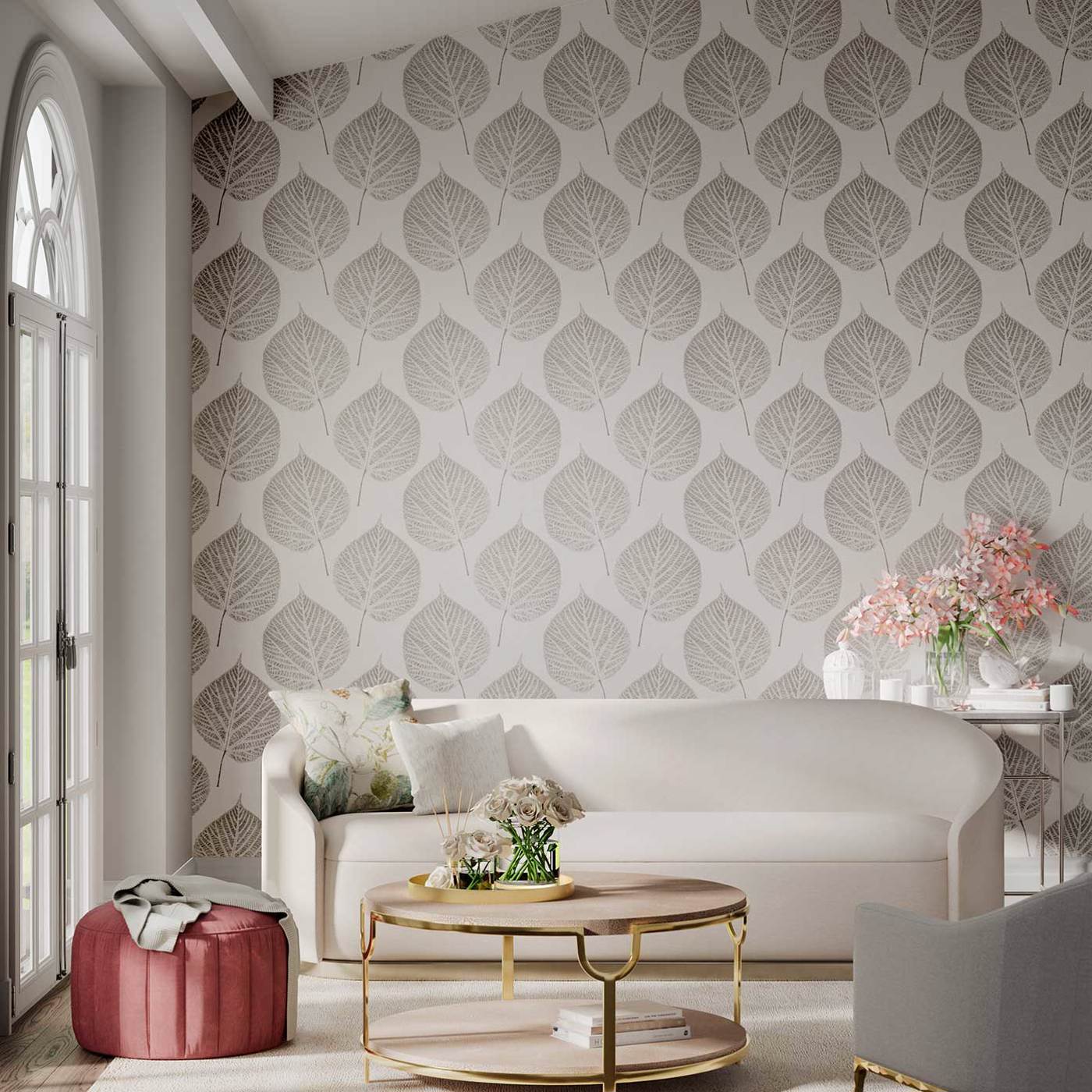 Leaf Wallpaper - Chalk/Silver - Harlequin - HTEW112609 - Morris Wallpaper