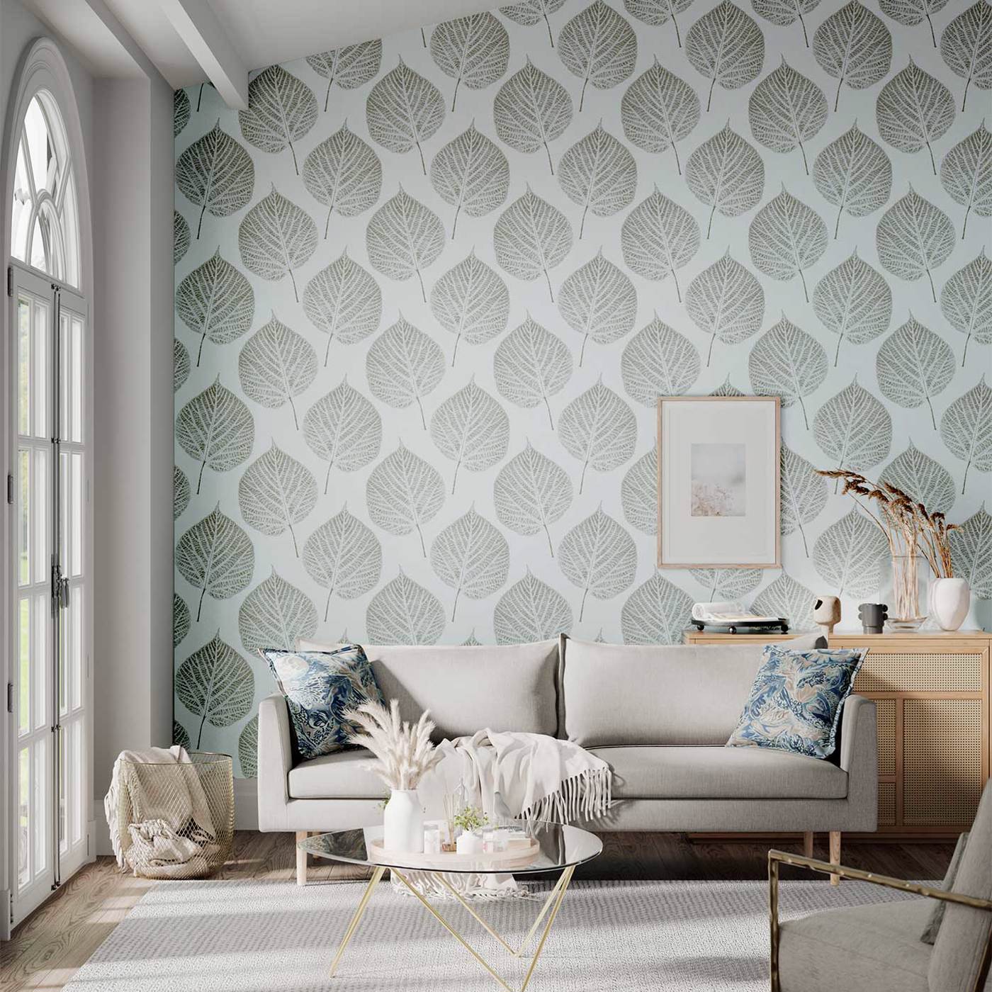Leaf Wallpaper - Sky/Gilver - Harlequin - HTEW112610 - Morris Wallpaper