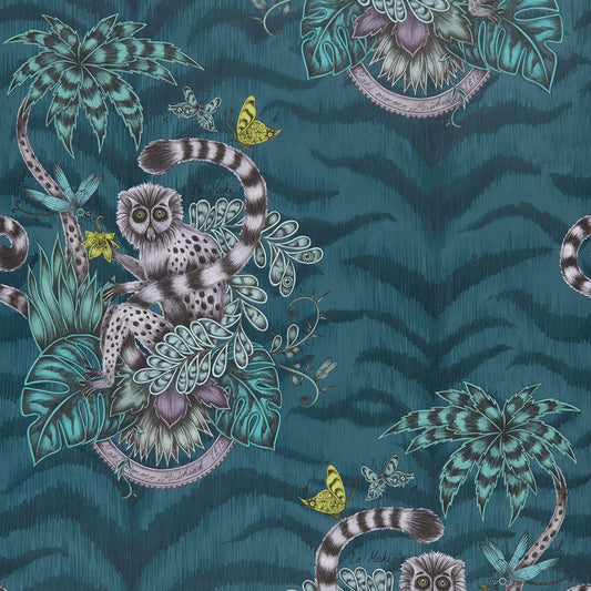 Lemur Wallpaper - Navy - Clarke & Clarke - W0103/03 - Morris Wallpaper