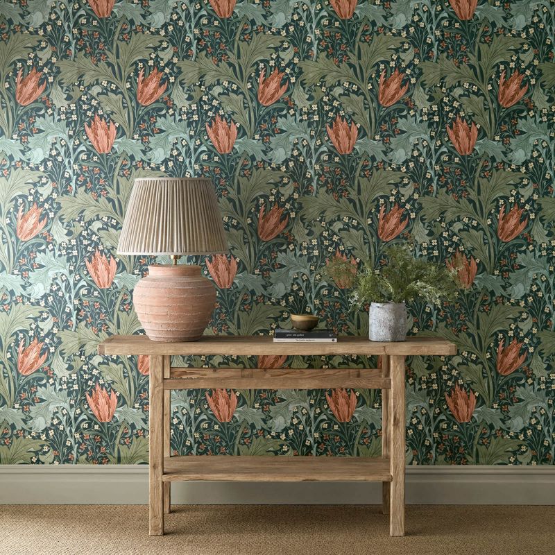 Lent Lily Wallpaper - Indigo/Madder - Morris & Co - 217595 - Morris Wallpaper