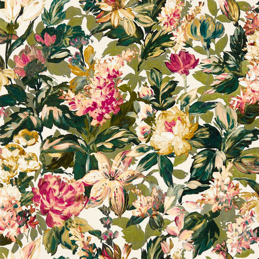 Lilum Wallpaper - Olive/Raspberry - Clarke & Clarke - W0158/03 - Morris Wallpaper