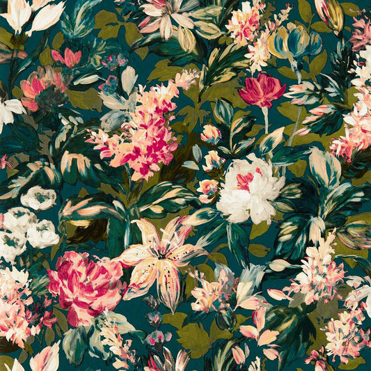 Lilum Wallpaper - Peacock - Clarke & Clarke - W0158/04 - Morris Wallpaper