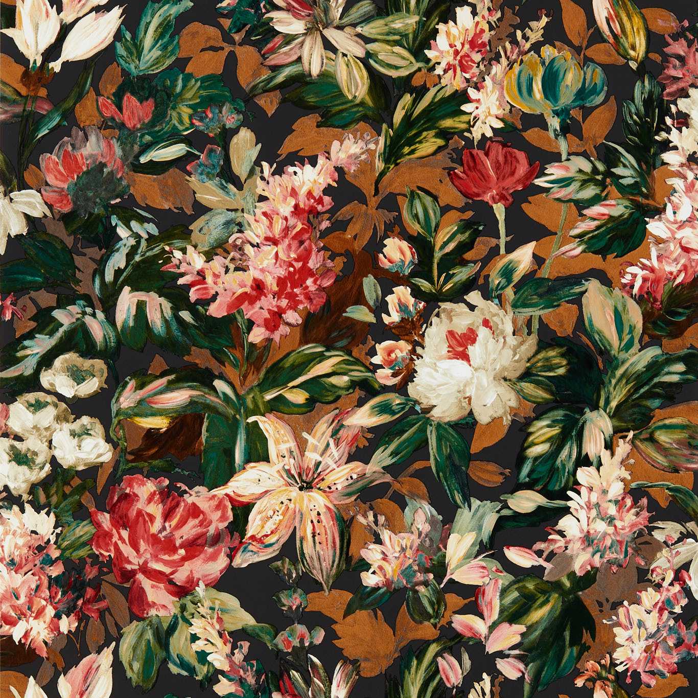 Lilum Wallpaper - Russet/Noir - Clarke & Clarke - W0158/05 - Morris Wallpaper