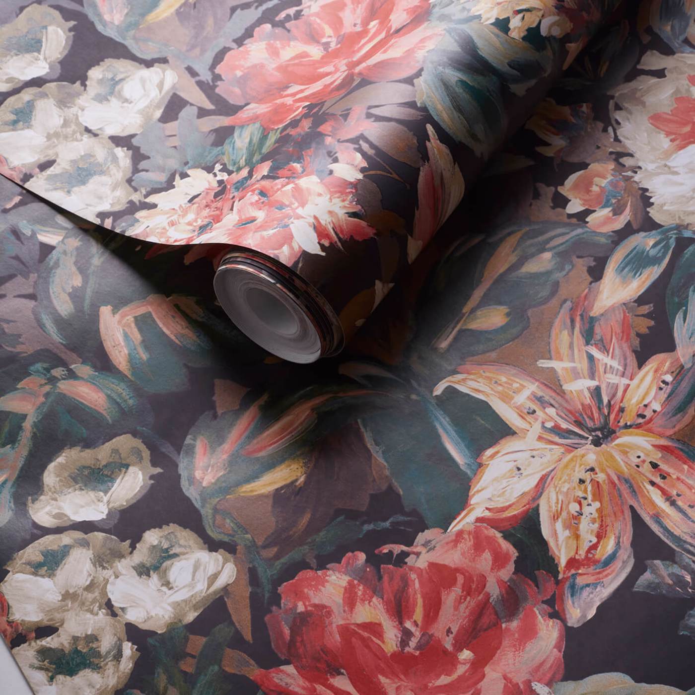Lilum Wallpaper - Russet/Noir - Clarke & Clarke - W0158/05 - Morris Wallpaper