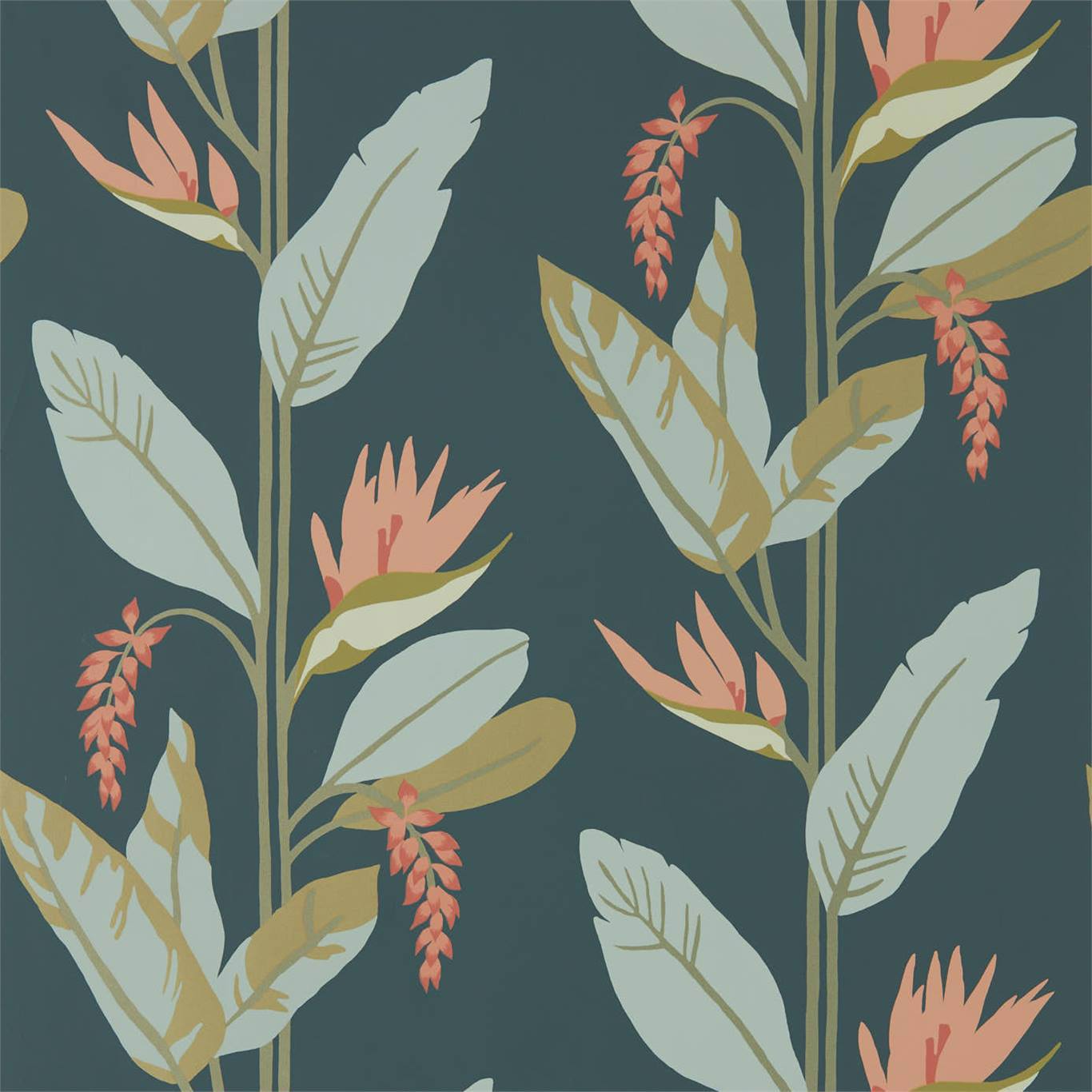 Llenya Wallpaper - Ink/Coral/Seaglass - Harlequin - HMIW112236 - Morris Wallpaper