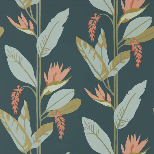 Llenya Wallpaper - Ink/Coral/Seaglass - Harlequin - HMIW112236 - Morris Wallpaper