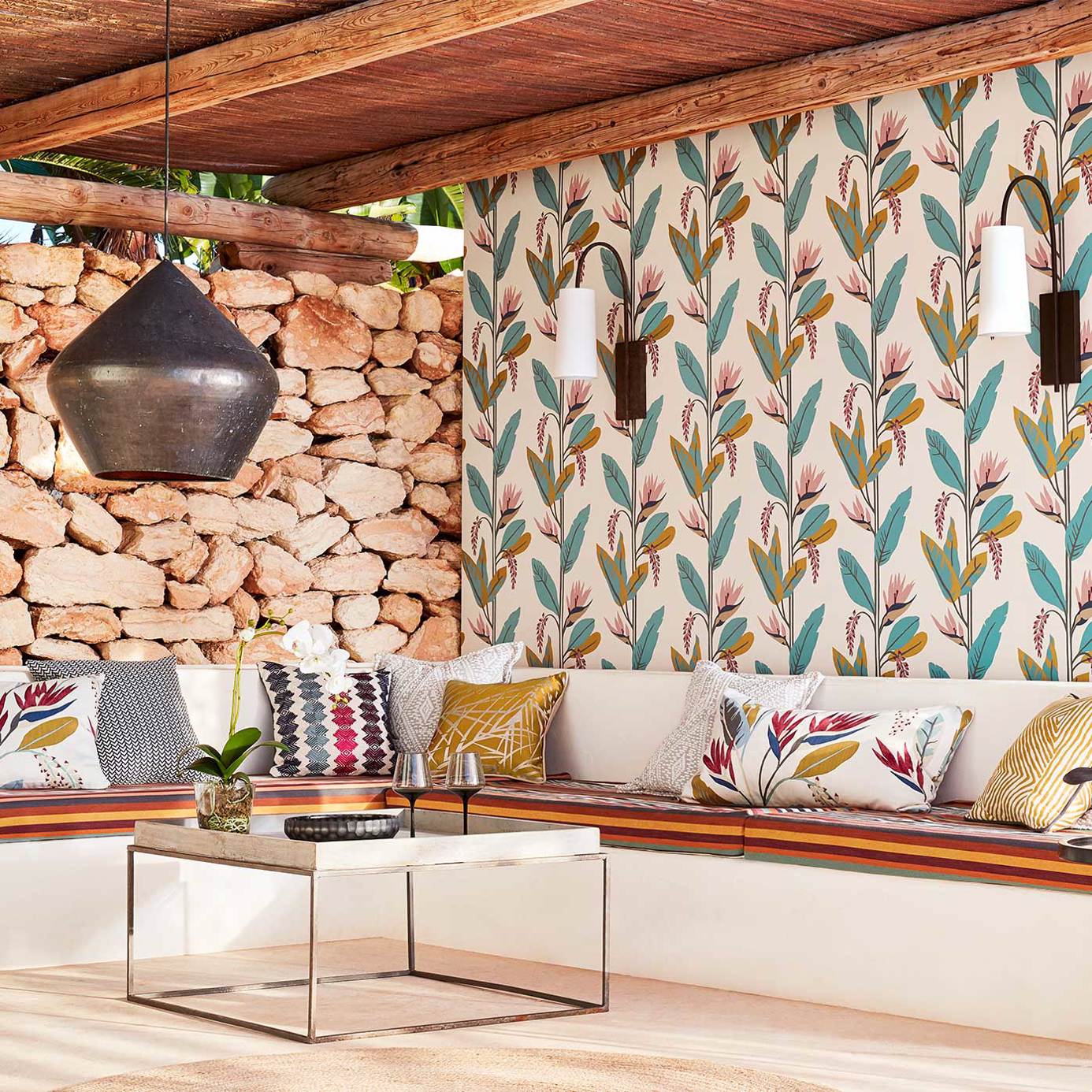 Llenya Wallpaper - Ink/Coral/Seaglass - Harlequin - HMIW112236 - Morris Wallpaper