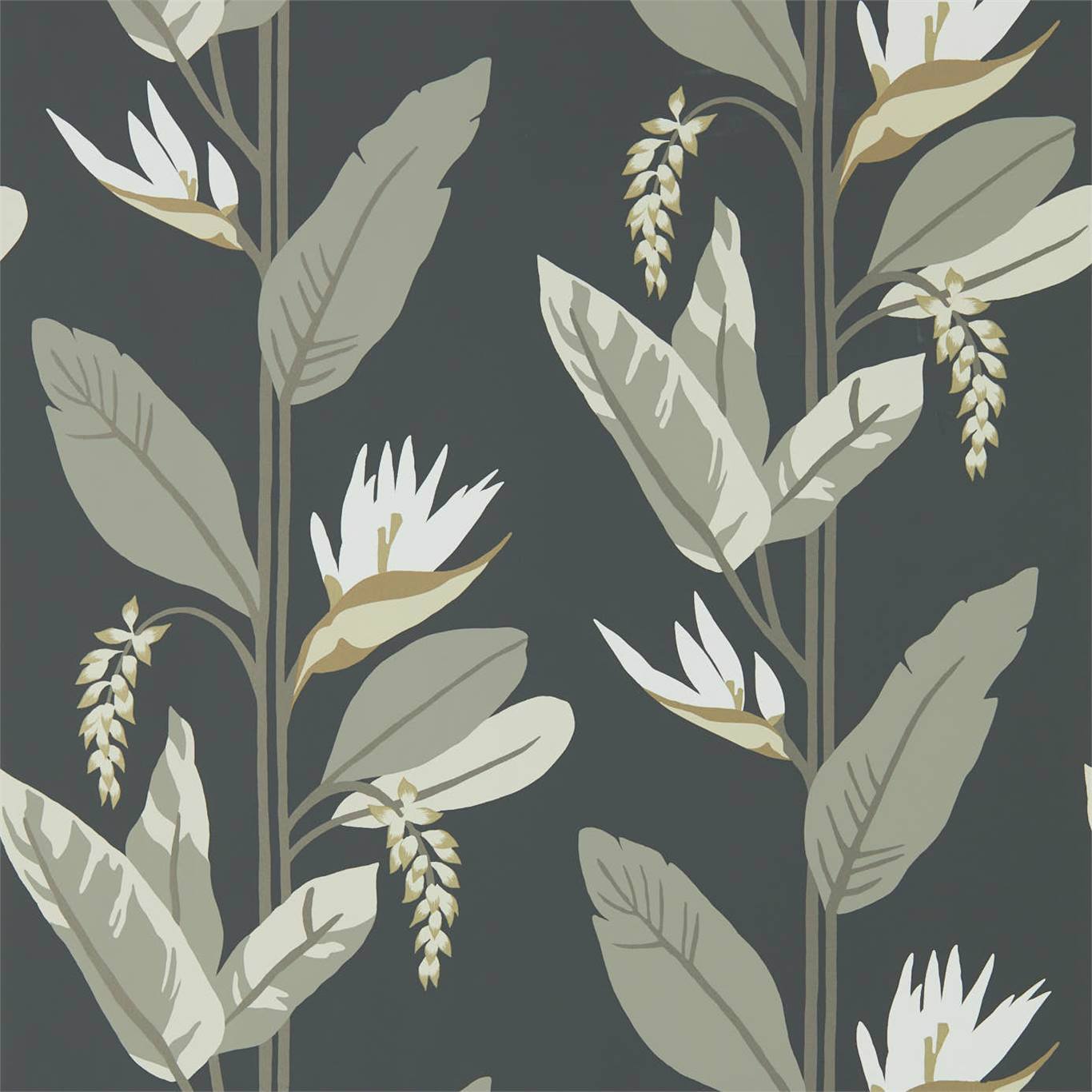 Llenya Wallpaper - Jet/Stone/Gold - Harlequin - HMIW112256 - Morris Wallpaper