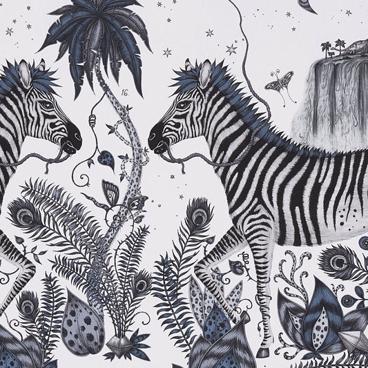 Lost World Wallpaper - Blue - Clarke & Clarke - W0117/01 - Morris Wallpaper