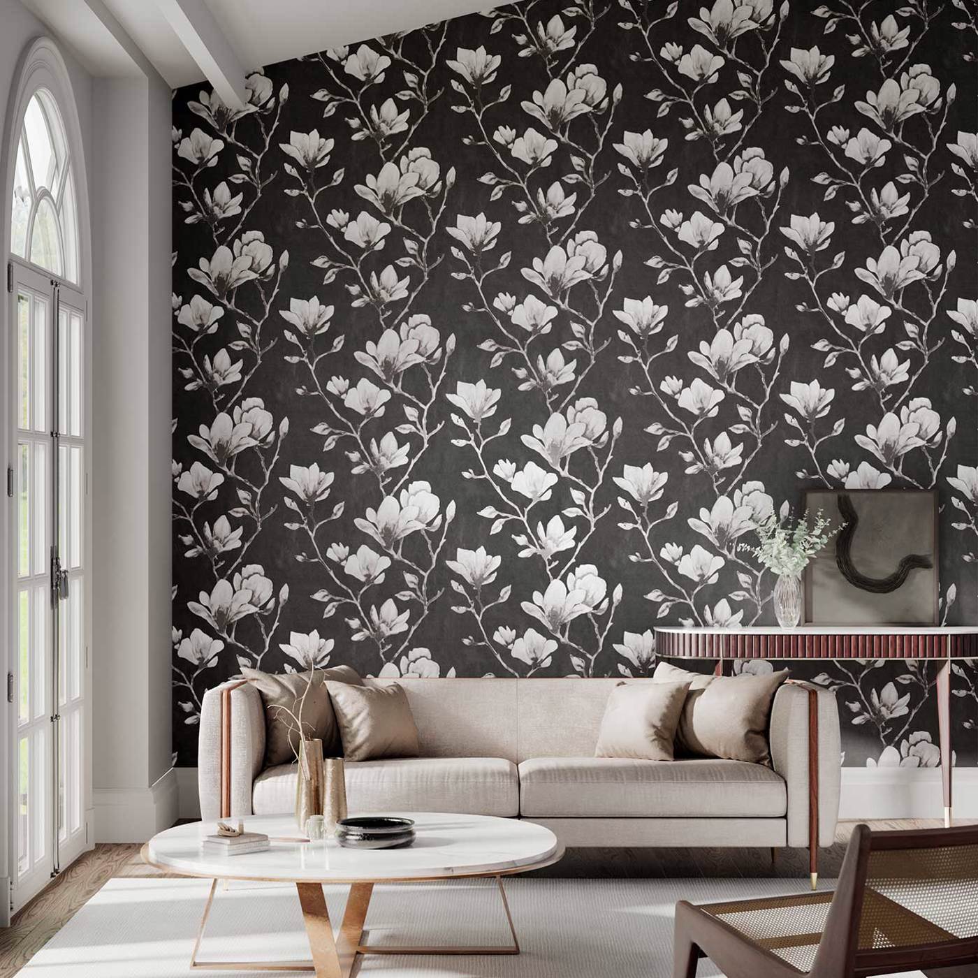 Lotus Wallpaper - Onyx/Silver - Harlequin - HTEW112602 - Morris Wallpaper