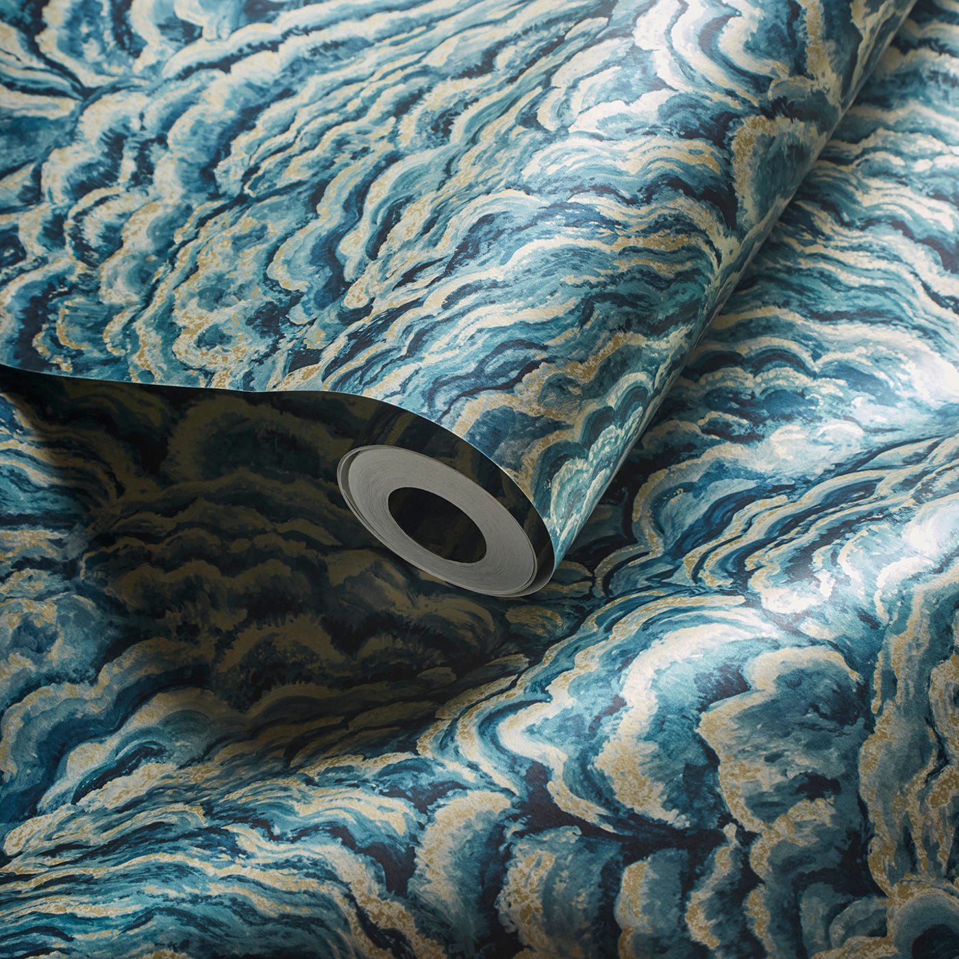 Lumino Wallpaper - Kingfisher/Gilver - Clarke & Clarke - W0142/03 - Morris Wallpaper