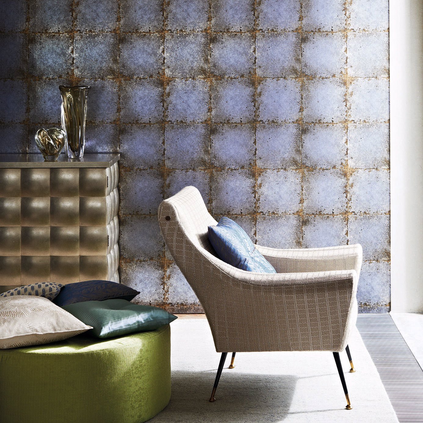 Lustre Tile Wallpaper - Sapphire - Zoffany - ZTOT312832 - Morris Wallpaper