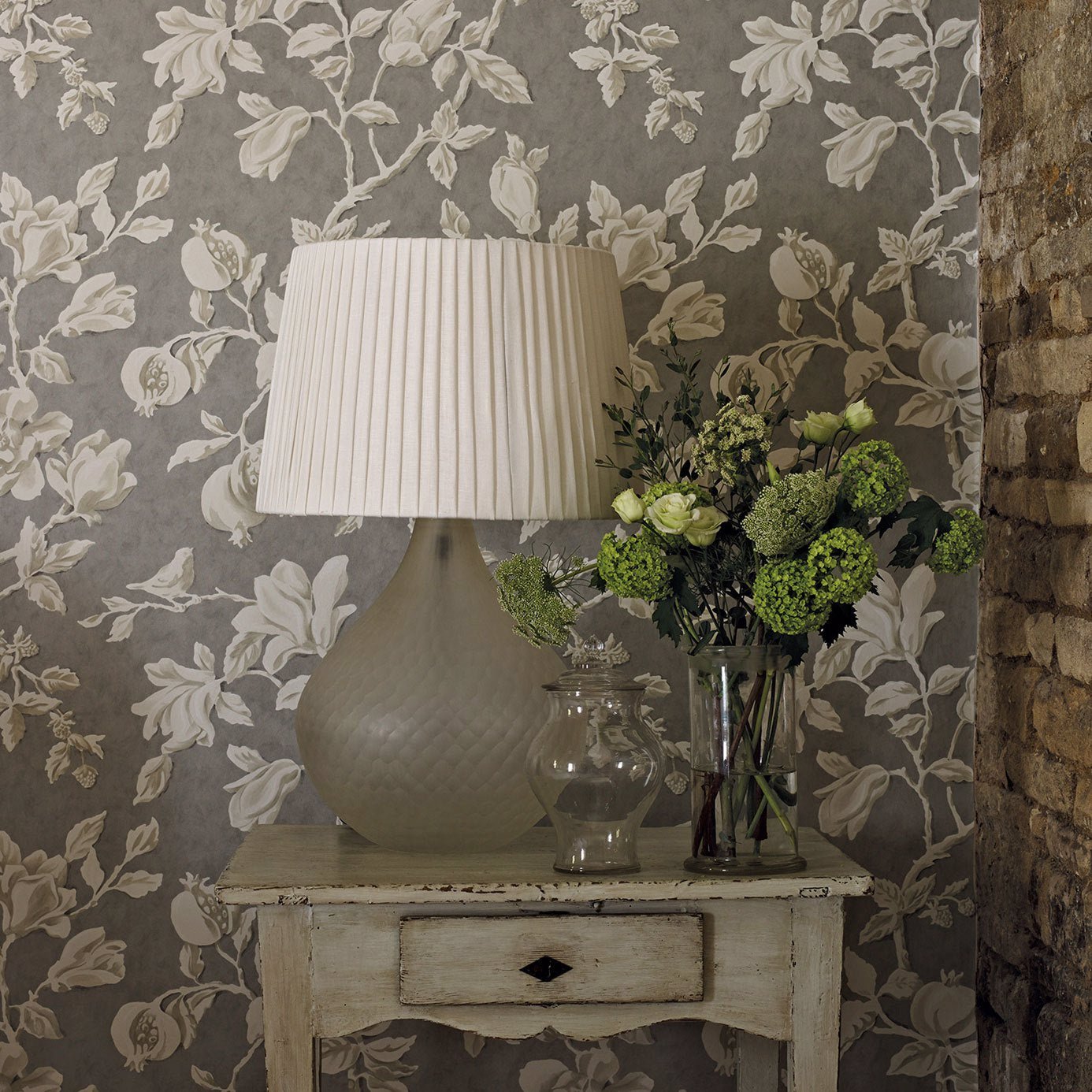 Magnolia & Pomegranate Wallpaper - Grey Blue/Parchment - Sanderson - DWOW215724 - Morris Wallpaper