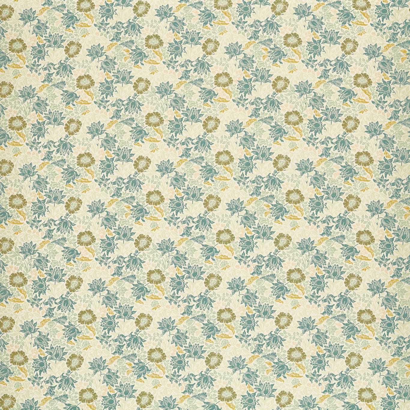 Mallow Jacquard Fabric - Mineral/Chartreuse - Clarke & Clarke - F1743/03 - Morris Wallpaper