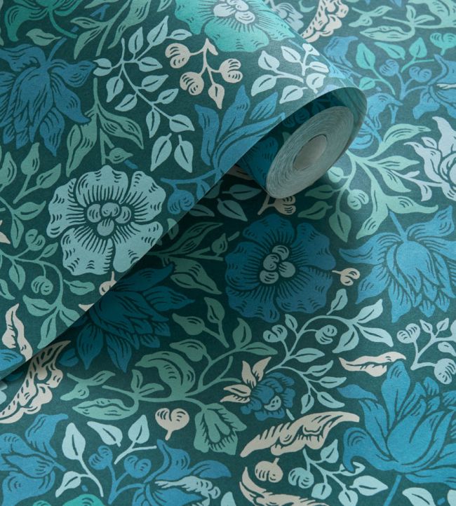 Mallow Wallpaper - Colour Teal - W0173/02 - Clarke & Clarke - William Morris - Morris Wallpaper