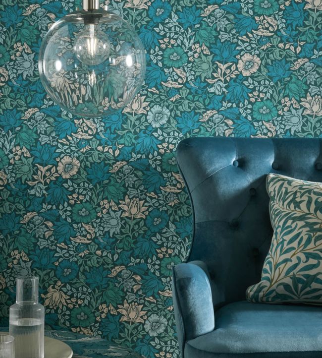 Mallow Wallpaper - Colour Teal - W0173/02 - Clarke & Clarke - William Morris - Morris Wallpaper