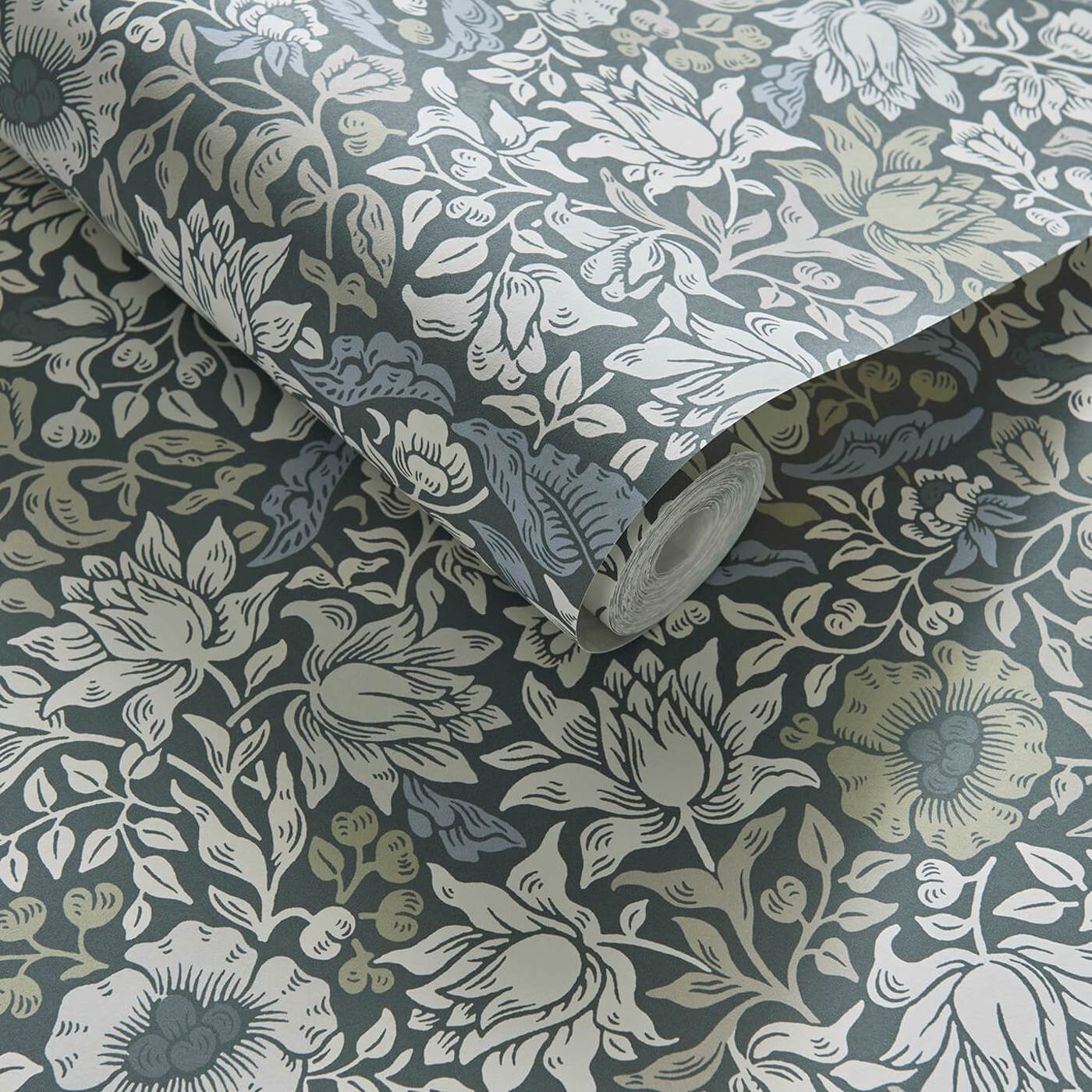 Mallow Wallpaper - Slate/Dove - Clarke & Clarke - W0173/01 - Morris Wallpaper