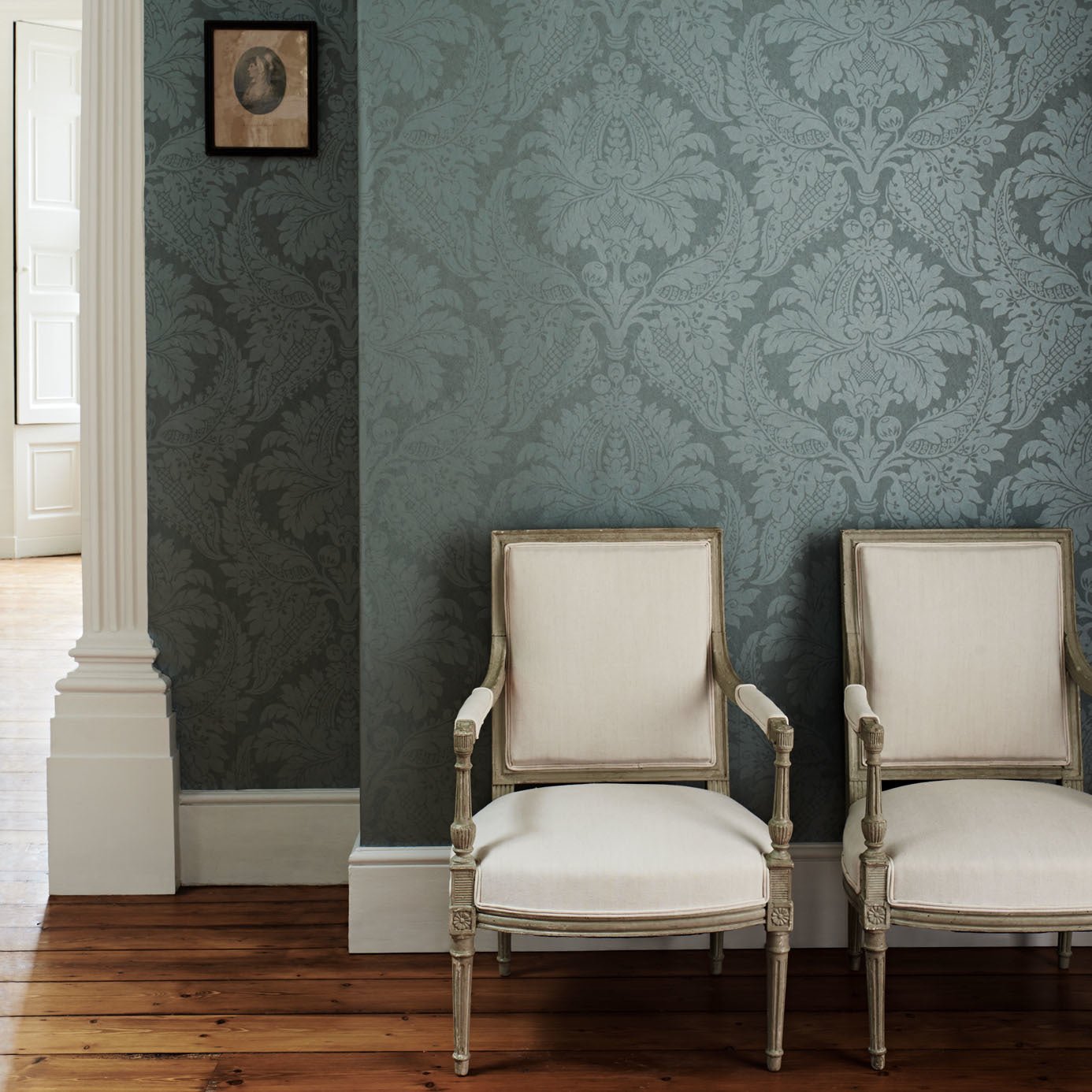 Malmaison Damask Wallpaper - Champagne - Zoffany - ZCON311995 - Morris Wallpaper
